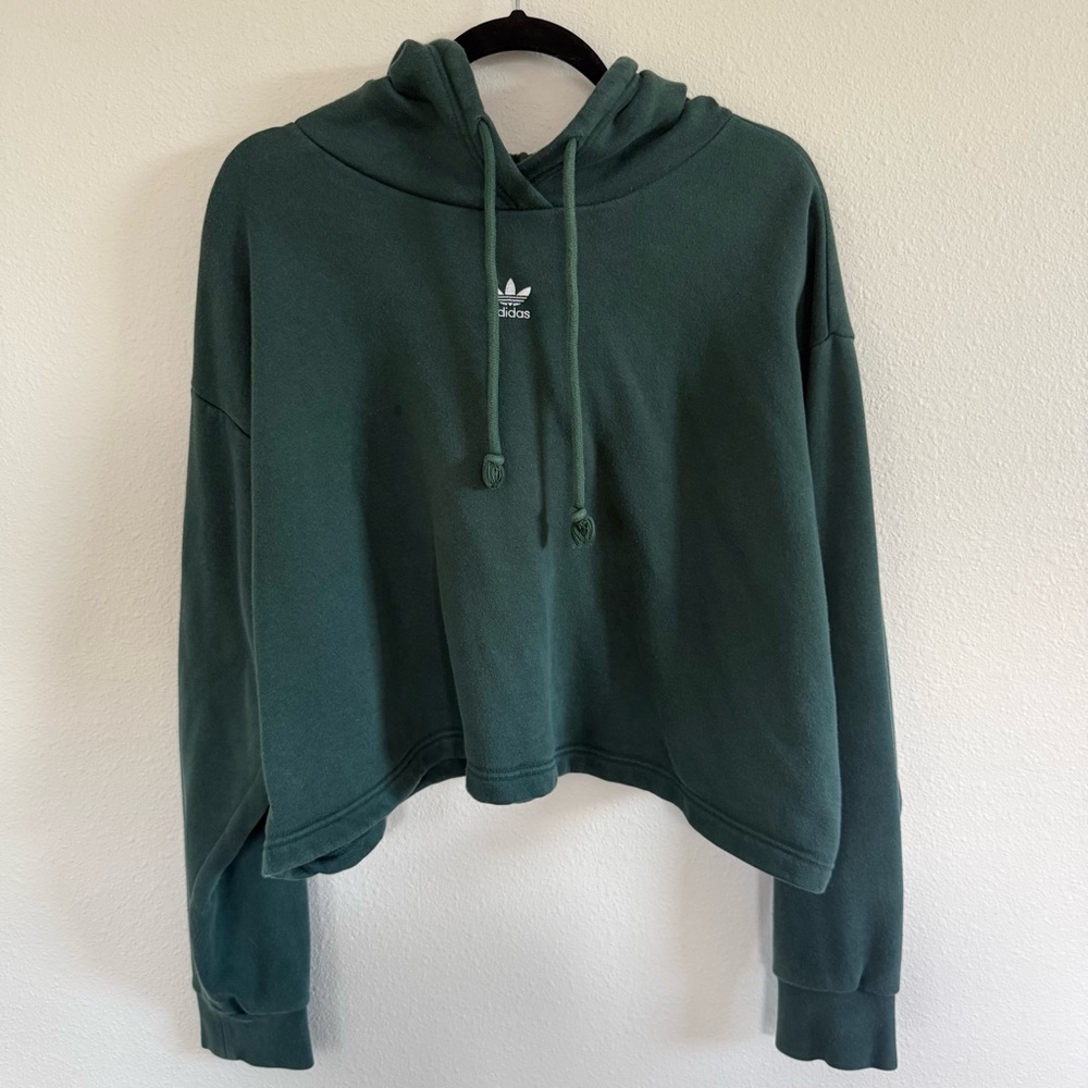 Adidas Cropped Green Women's Hoodie Sweater